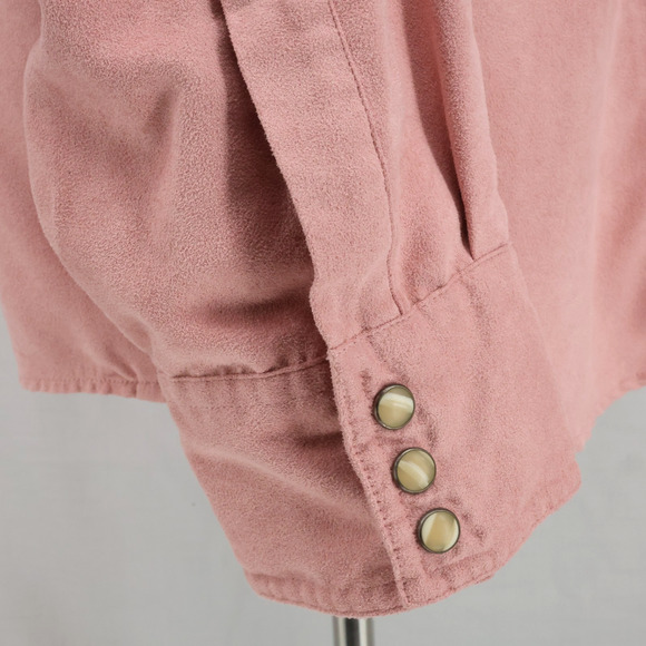 Columbia XCO Top Plus Size 3X Pale Pink Faux Suede Pearl Snaps Pockets Shacket - Picture 13 of 15